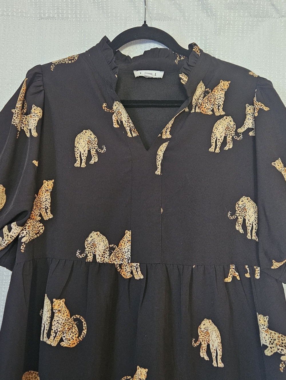 Black Leopard Print Tiered Dress Womens Size Large - Picture 3 of 9